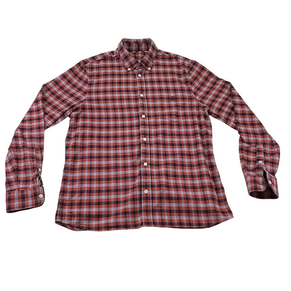 Aquascutum Red Navy Flannel Tattersall Plaid Shirt Long Sleeve Button Down M